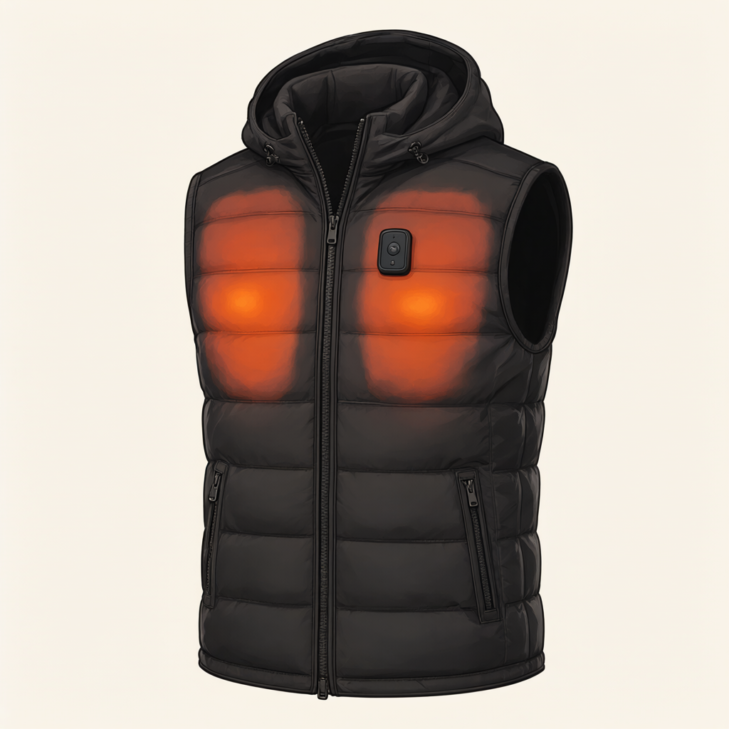 Concept illustration of kemimoto heated vest with hood